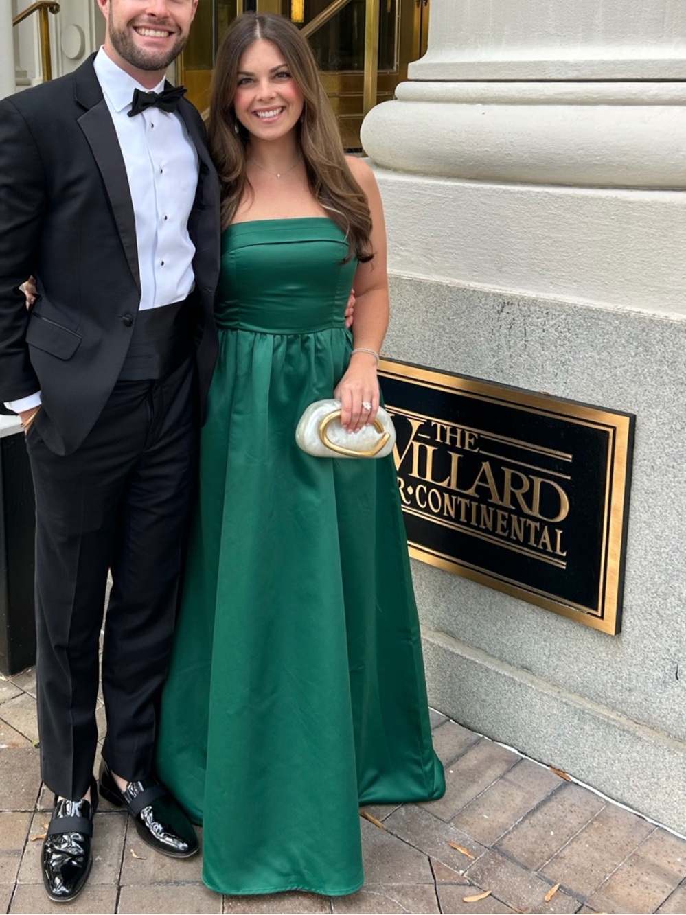 Emerald Green Strapless Satin Evening Gown